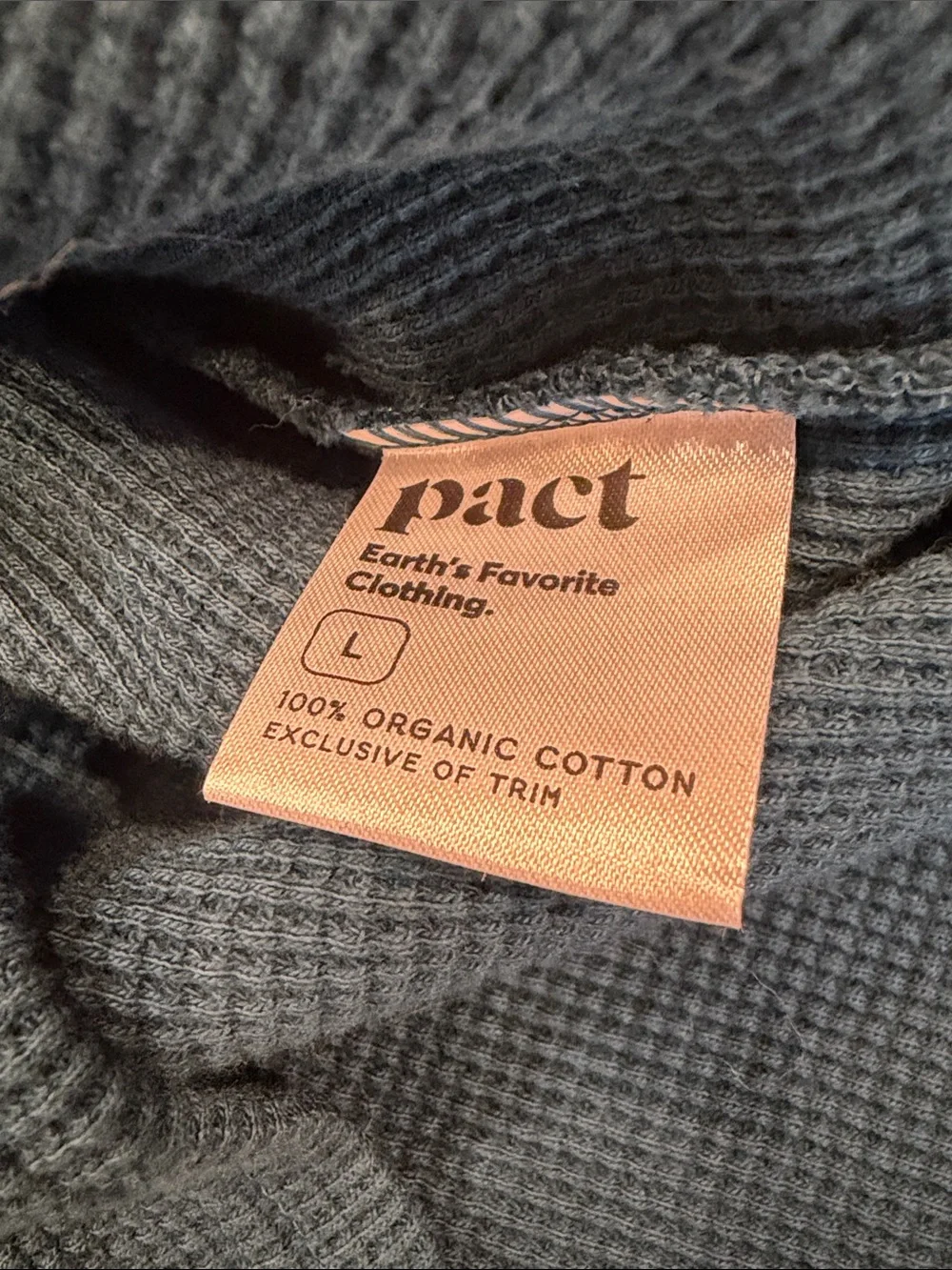 Pact Organic Cotton Men's Thermal Waffle Oversized Hoodie Size Large